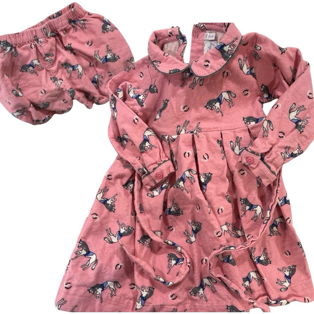Pink Kids Flannel Dress with Unicorn Print